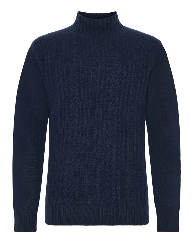 Tom Rusborg Rollkragenpullover aus Merinowolle mit Webmuster in Marine