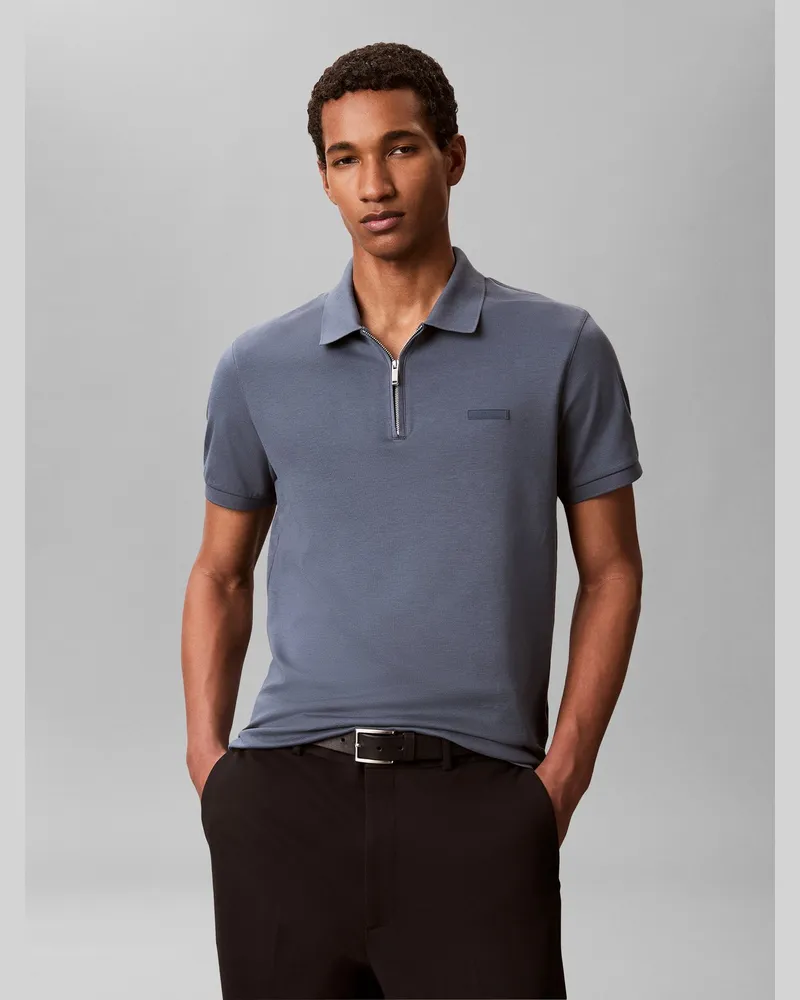 Calvin Klein Softes Poloshirt aus Supima Baumwolle mit Zip, Slim Fit in Grau