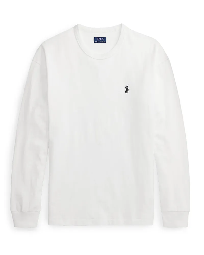Ralph Lauren Langarm-Strickshirt aus Baumwolle mit Logo-Stickerei, Relaxed Fit in Weiß