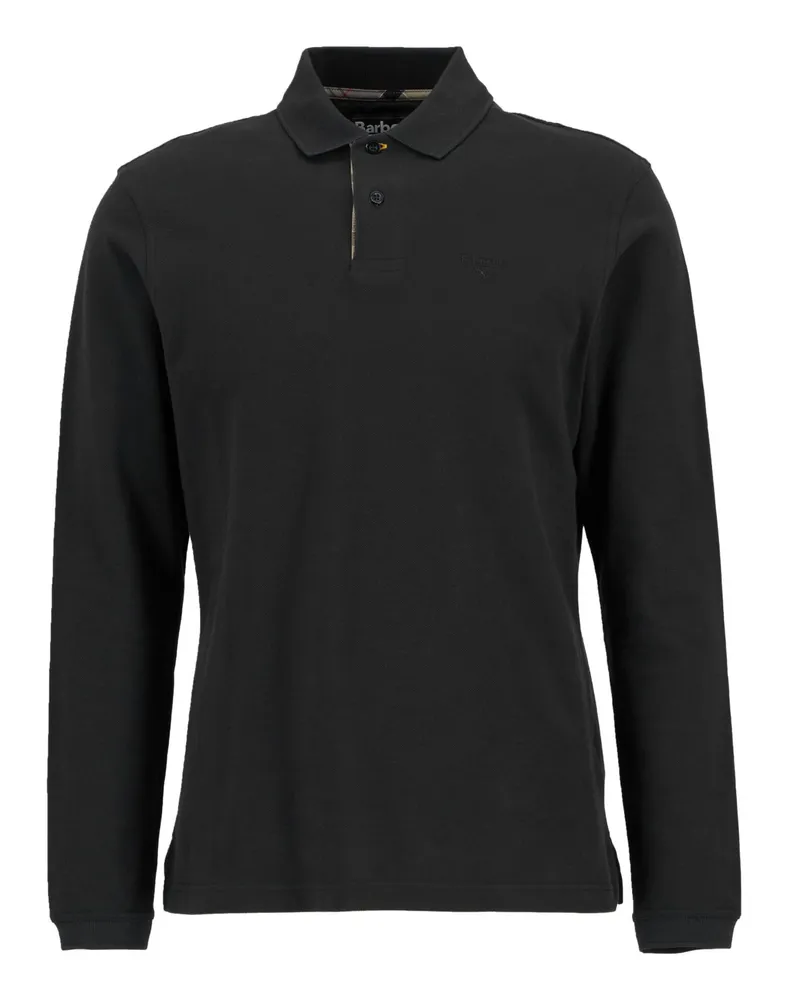 Barbour Langarm-Poloshirt in Piqué-Qualität mit Label-Stickerei in Schwarz