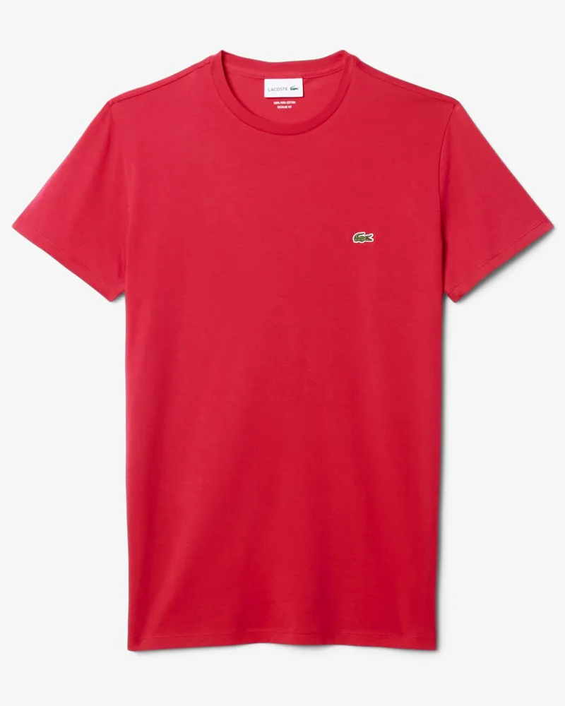 Lacoste Unifarbenes T-Shirt aus Baumwolle mit Krokodil-Aufnäher, Classic Fit in Rot