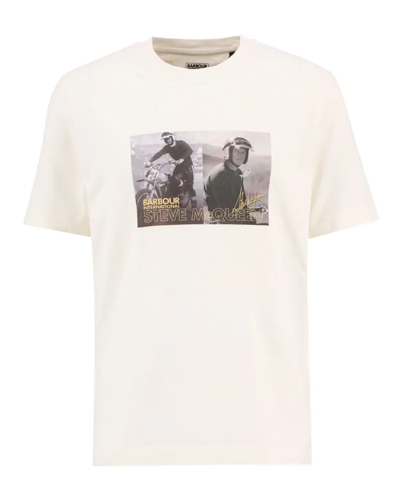 Barbour T-Shirt aus Baumwolle mit Steve McQueen Print in Offwhite
