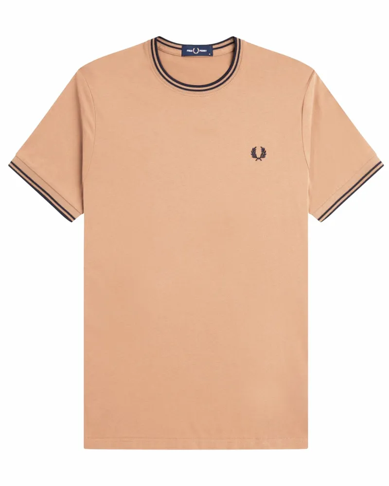 Fred Perry Softes T-Shirt mit Logo-Stickerei und Kontrastbündchen in Orange