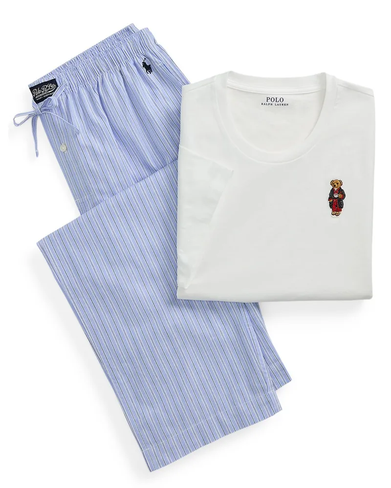 Ralph Lauren Schlafanzug aus Baumwolle mit Logo-Aufnähern, X-Mas in Hellblau