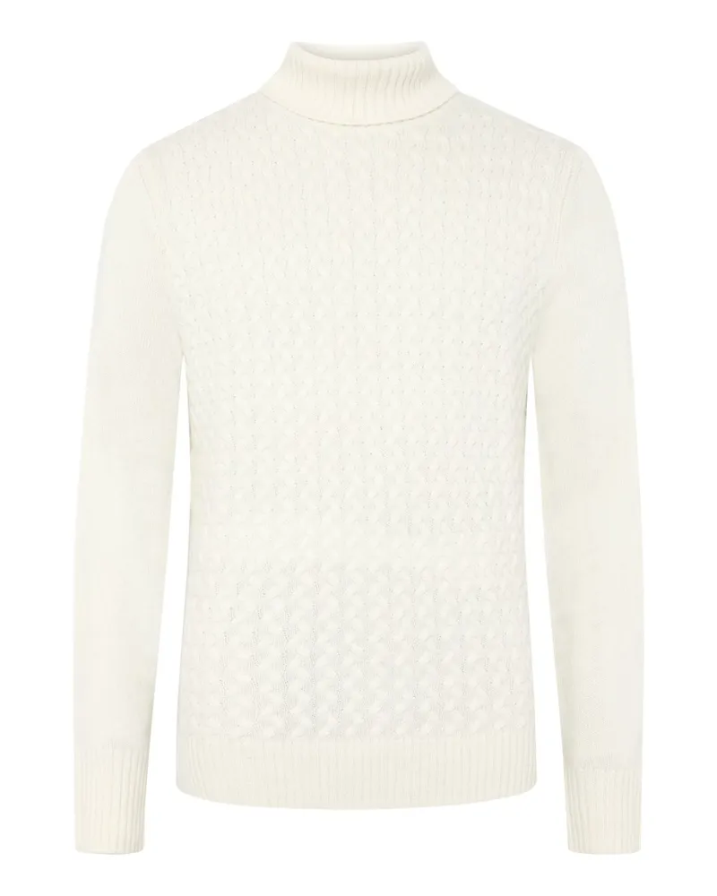 Tom Rusborg Rollkragenpullover aus Kaschmir mit frontseitigem Webmsuter in Offwhite