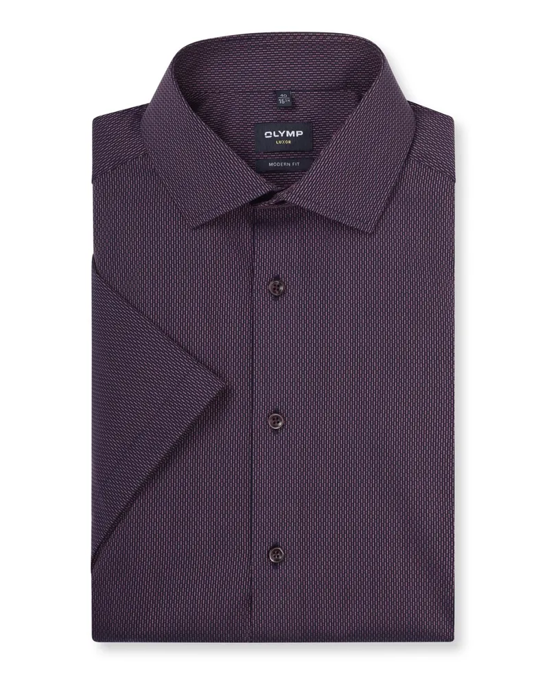 Olymp Luxor, Modern Fit, gemustertes Kurzarmhemd mit Kentkragen in Berry
