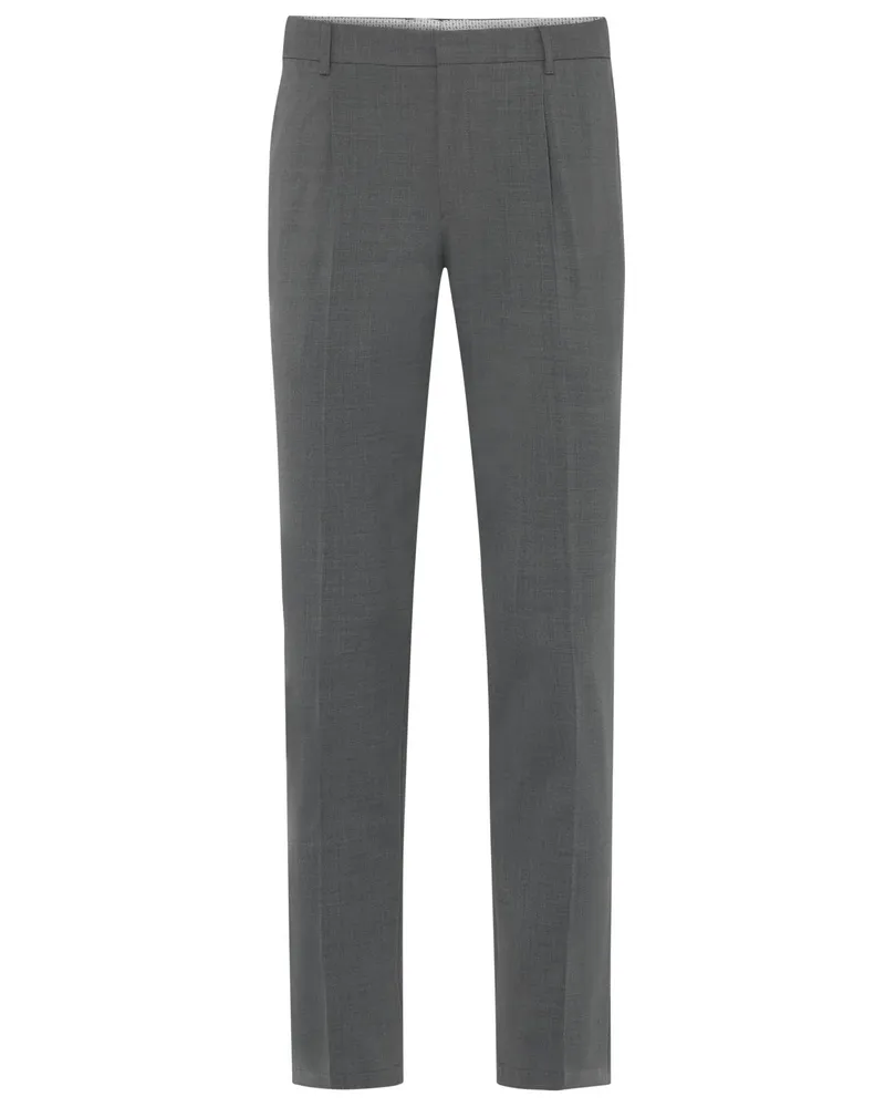 HUGO BOSS Stretch-Stoffhose mit Bundfalte, Tapered Fit in Grau