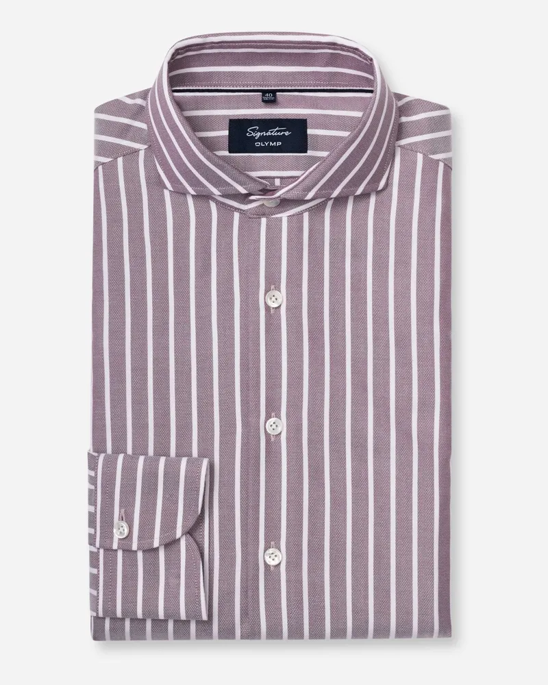 Olymp Signature, Tailored Fit, Vollzwirn Baumwollhemd mit Blockstreifen in Rosenrot