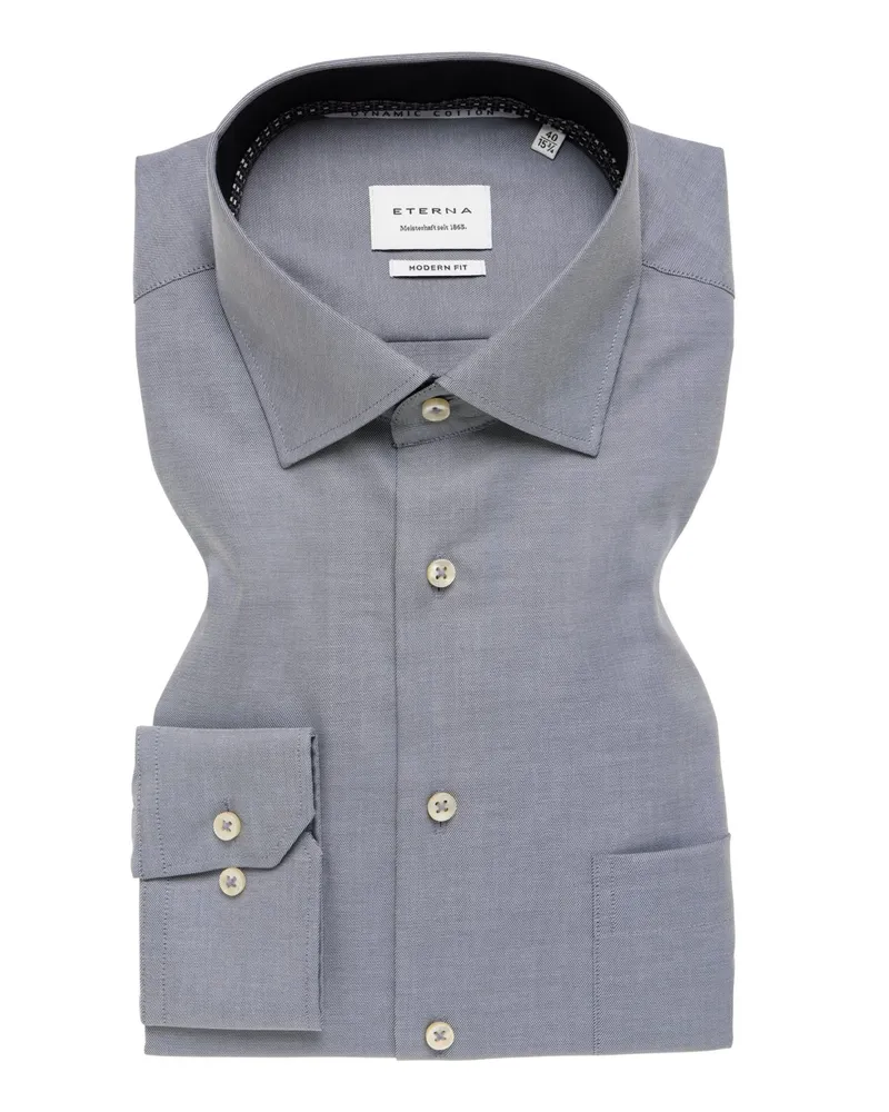 Eterna Bügelfreies Baumwollhemd mit feiner Struktur, Modern Fit in Grau