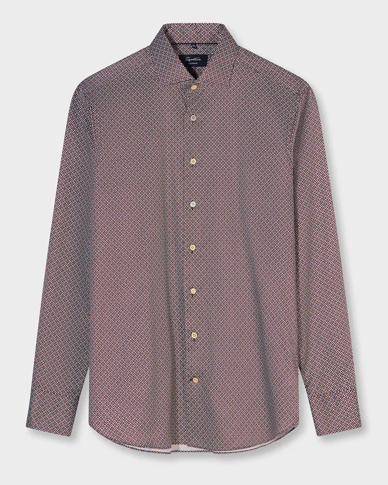 Olymp Signature, Tailored Fit, Baumwollhemd mit Print in Rot
