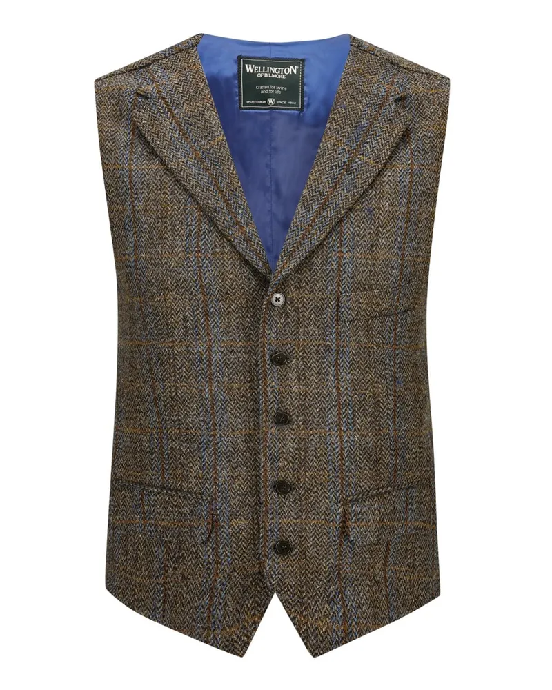 Wellington of Bilmore Harris Tweed-Weste Wales mit Fischgrätmuster in Oliv