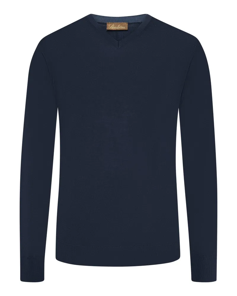 Stenströms Leichter Strick-Pullover aus Merinowolle mit V-Ausschnitt in Marine