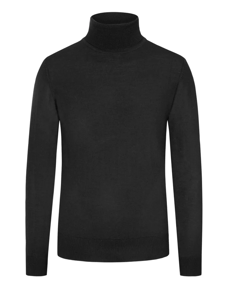 Tom Rusborg Glattstrick-Rollkragenpullover aus maschinenwaschbarer Merinowolle in Schwarz