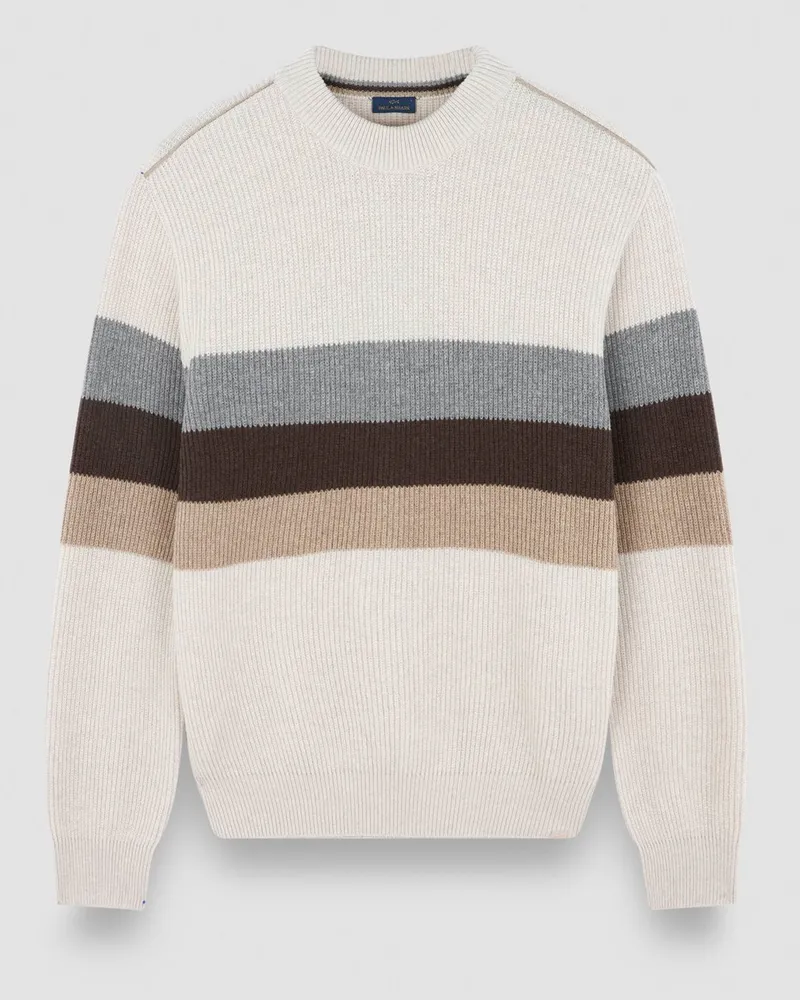 Paul & Shark Pullover mit Blockstreifen im Rippstrick in Offwhite
