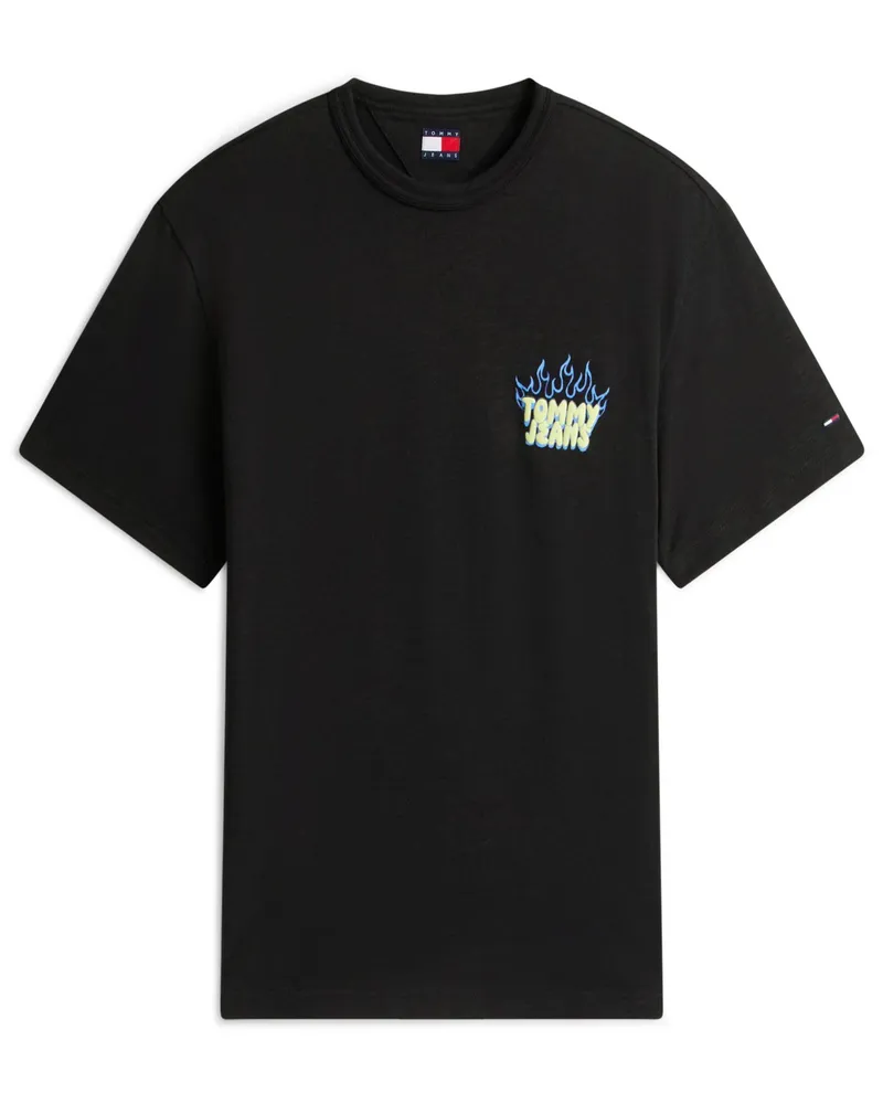 Tommy Hilfiger Strickshirt aus Baumwolle mit gummiertem Label-Print in Schwarz