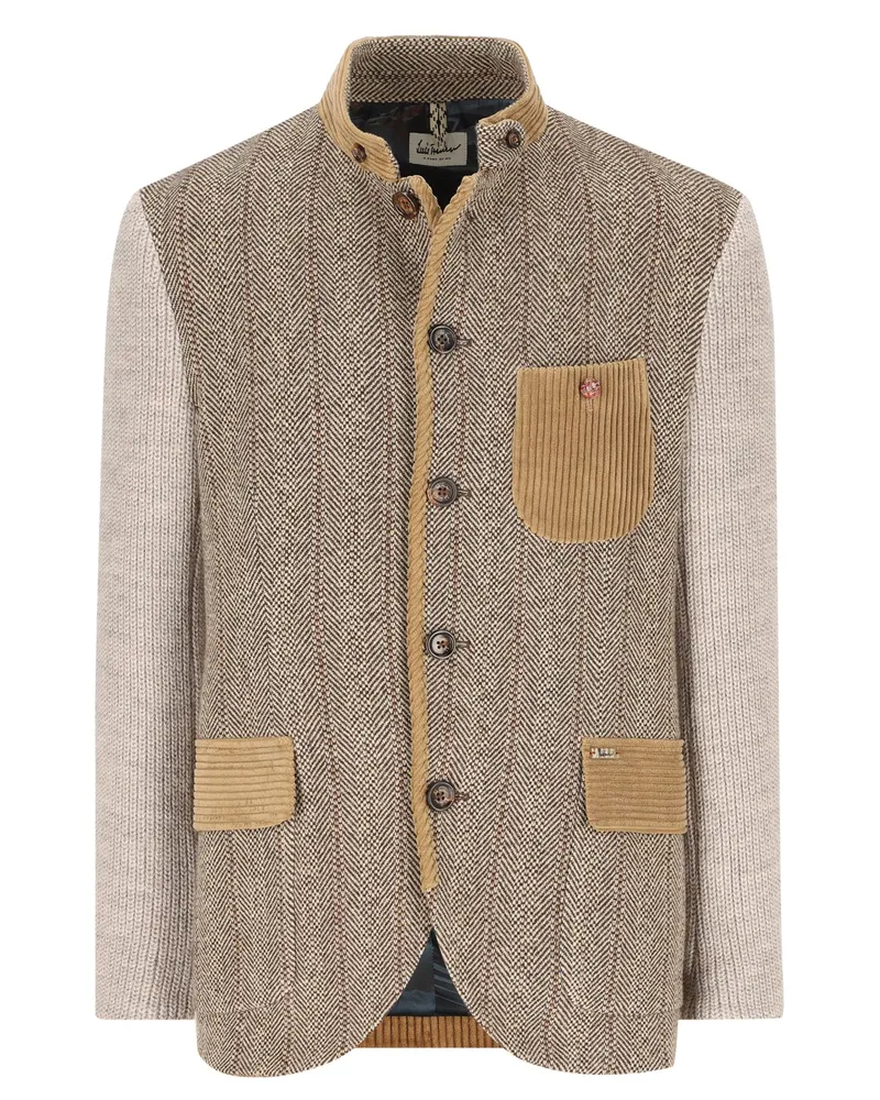 Luis Trenker Janker mit Strickakzenten und Fischgrät-Muster in Beige