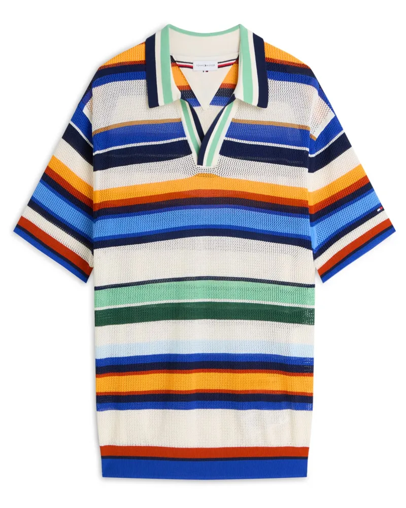 Tommy Hilfiger Strick-Poloshirt mit buntem Ringelstreifen und Variokragen in Multicolor