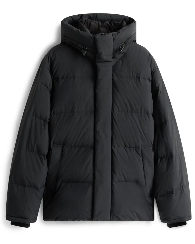 Tommy Hilfiger Gesteppte Puffer-Daunenjacke mit Kapuze in Schwarz