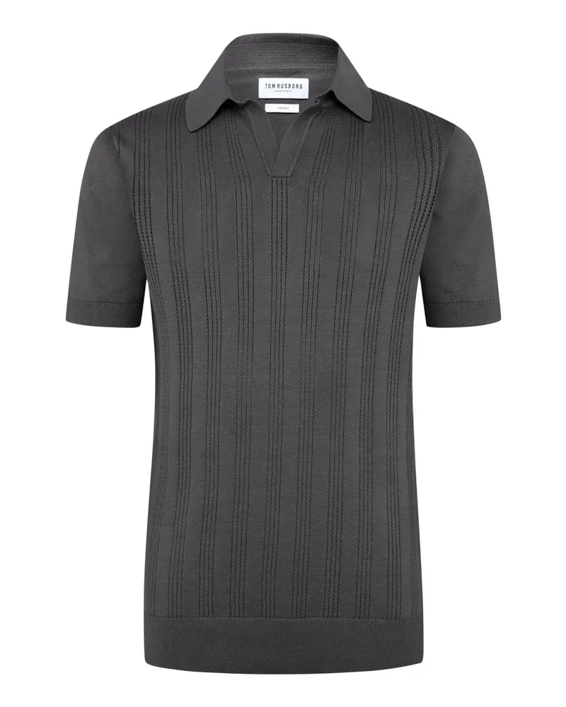 Tom Rusborg Poloshirt aus Baumwolle mit Variokragen und Streifenstrutkur in Anthrazit