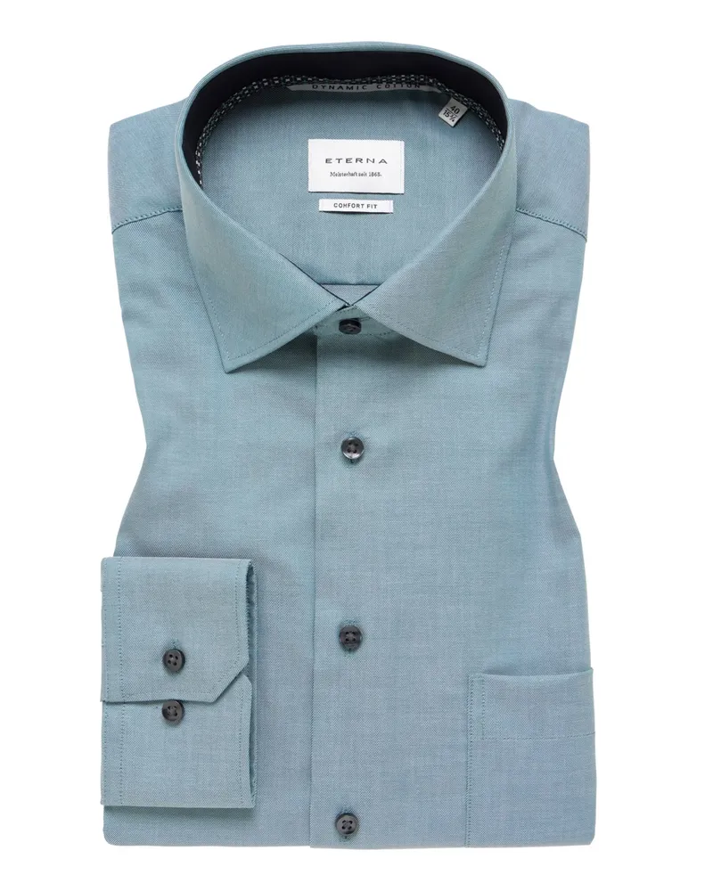 Eterna Bügelfreies Baumwollhemd mit feiner Struktur, Modern Fit in Grün