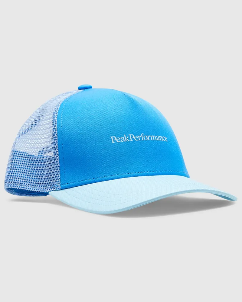 Peak Performance Trucker Cap mit Netz-Rückseite und Label-Schriftzug in Blau