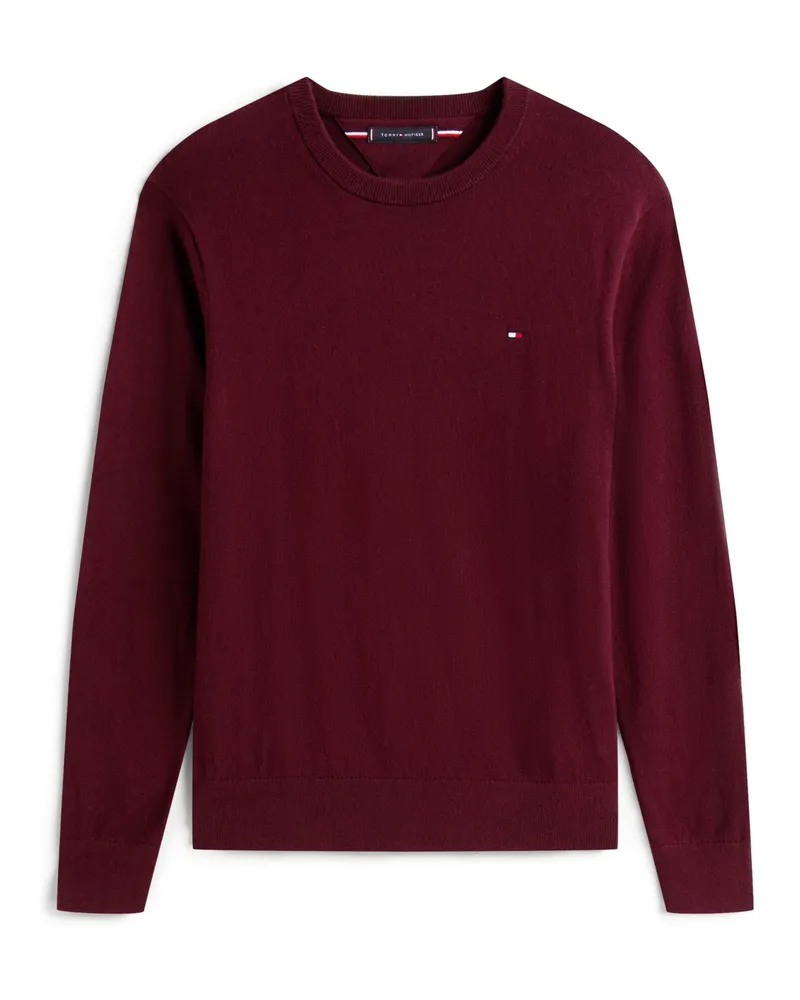 Tommy Hilfiger Softer Pullover mit Kaschmir und kleiner Flag-Stickerei in Bordeaux