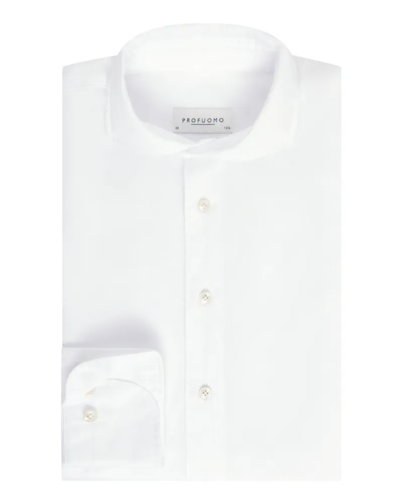 Profuomo Unifarbenes Businesshemd aus Baumwolle in Oxford-Qualität in Weiß