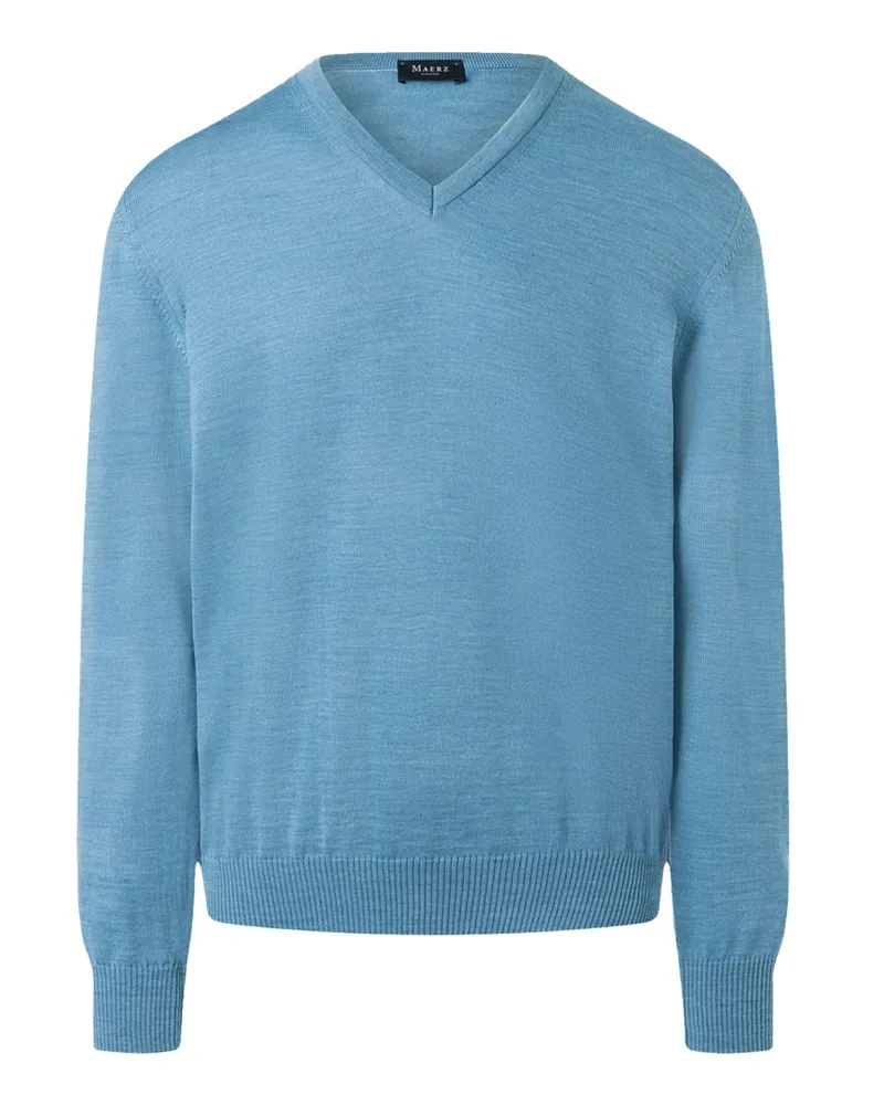 Maerz Pullover mit V-Ausschnitt aus maschinenwaschbarer Merinowolle in Hellblau