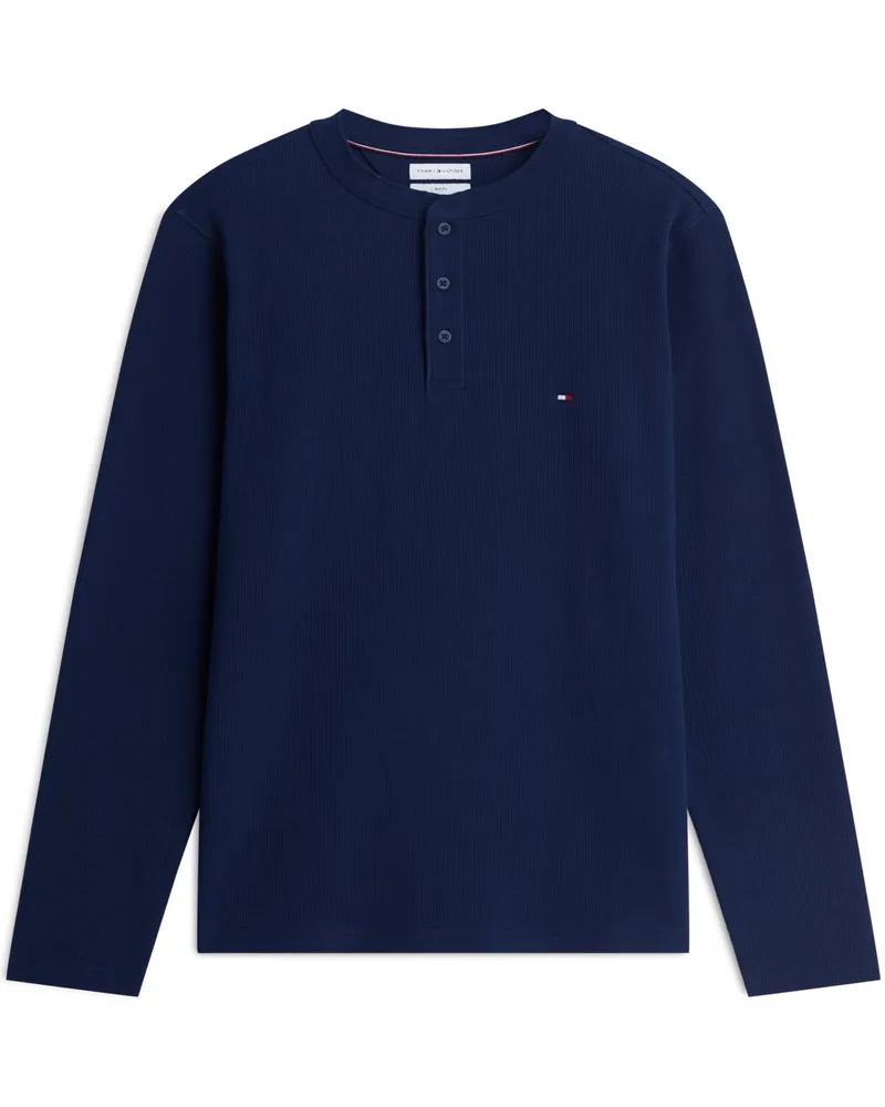 Tommy Hilfiger Baumwoll-Longsleeve mit Stretch und Waffelstruktur, Regular Fit in Marine