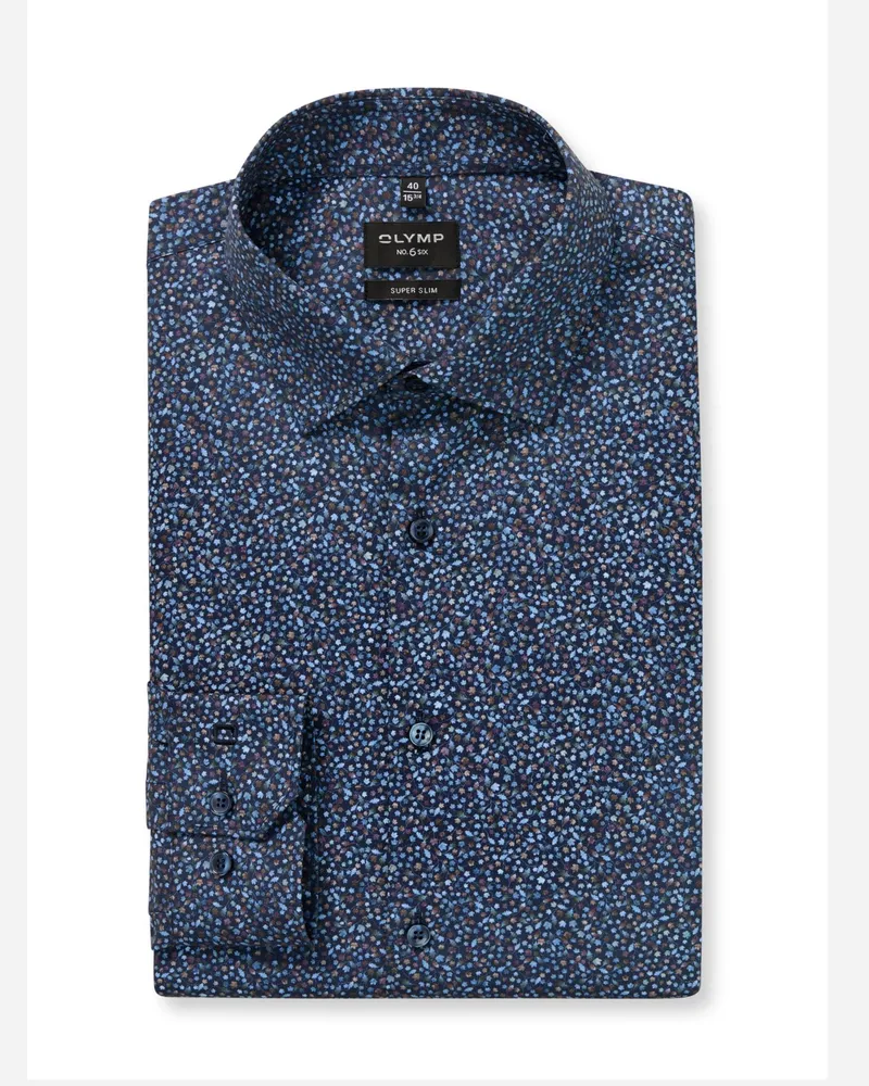 Olymp No. Six, Super Slim Fit, Baumwollhemd mit Blattprint in Marine
