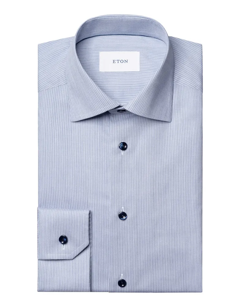Eton Gestreiftes Hemd mit Lyocell und Stretch, Slim Fit in Mittelblau