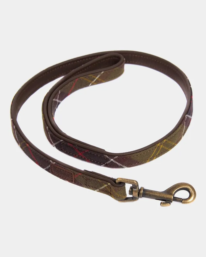 Barbour Hundeleine aus Leder und Baumwolle mit Tartanmuster in Grün