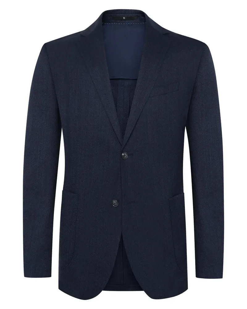 Dressler Sakko aus Wolle und Stretch mit Fischgrät-Muster, Regular Fit in Blau