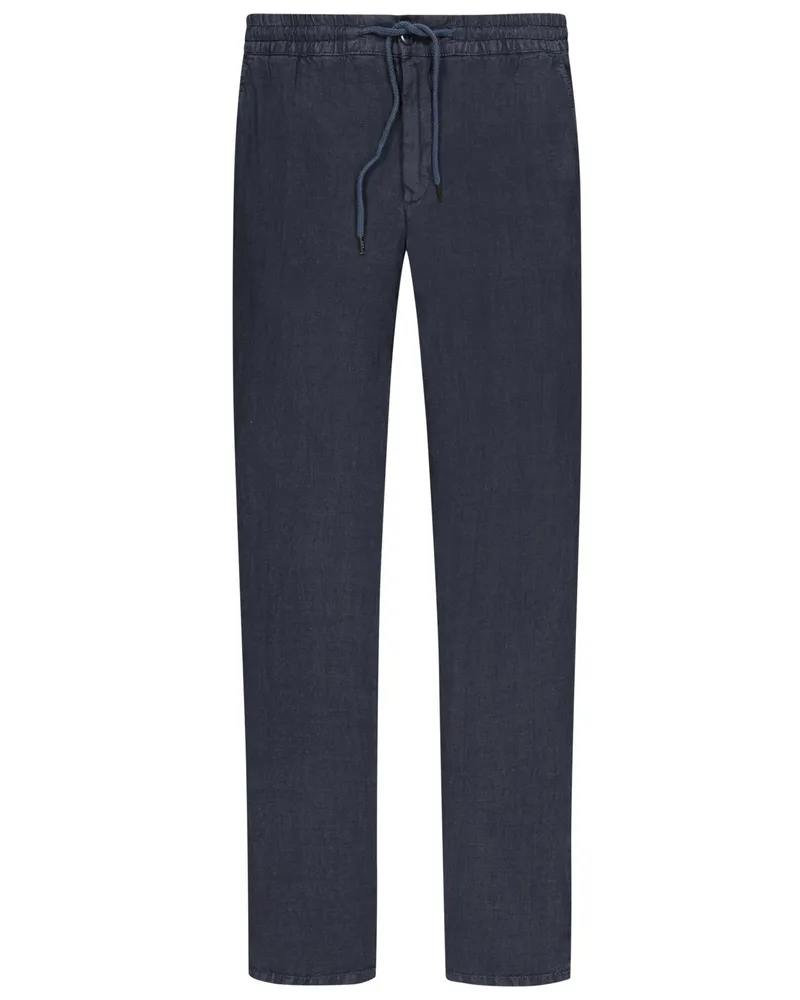 Alberto Leinenhose mit Dehnbund und Tunnelzug, Wide Fit in Marine