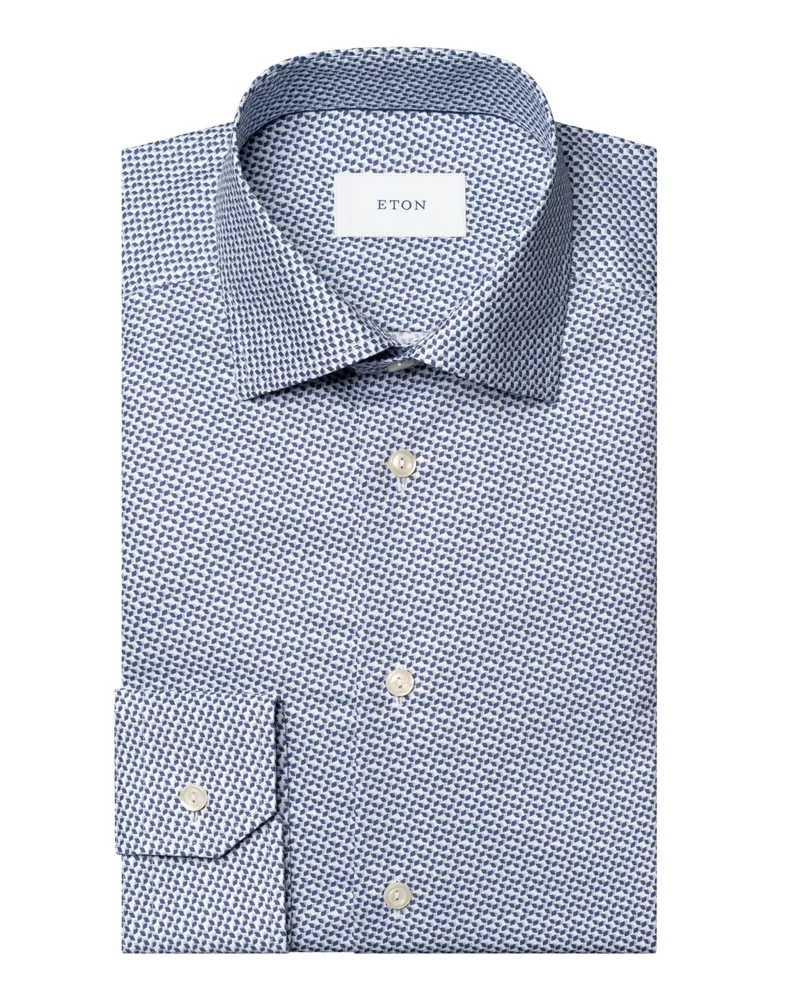 Eton Gemustertes Business-Hemd mit Kentkragen, Contemporary Fit in Blau