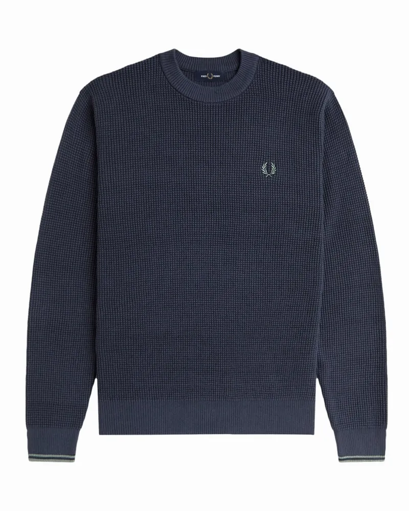 Fred Perry Softer Pullover in Waffelstrick mit O-Neck in Mittelblau