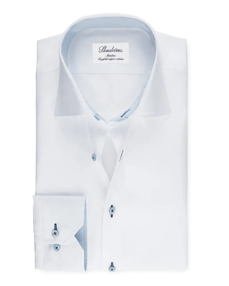 Stenströms Unifarbenes Hemd mit Ausputz, New Slimline in Weiß
