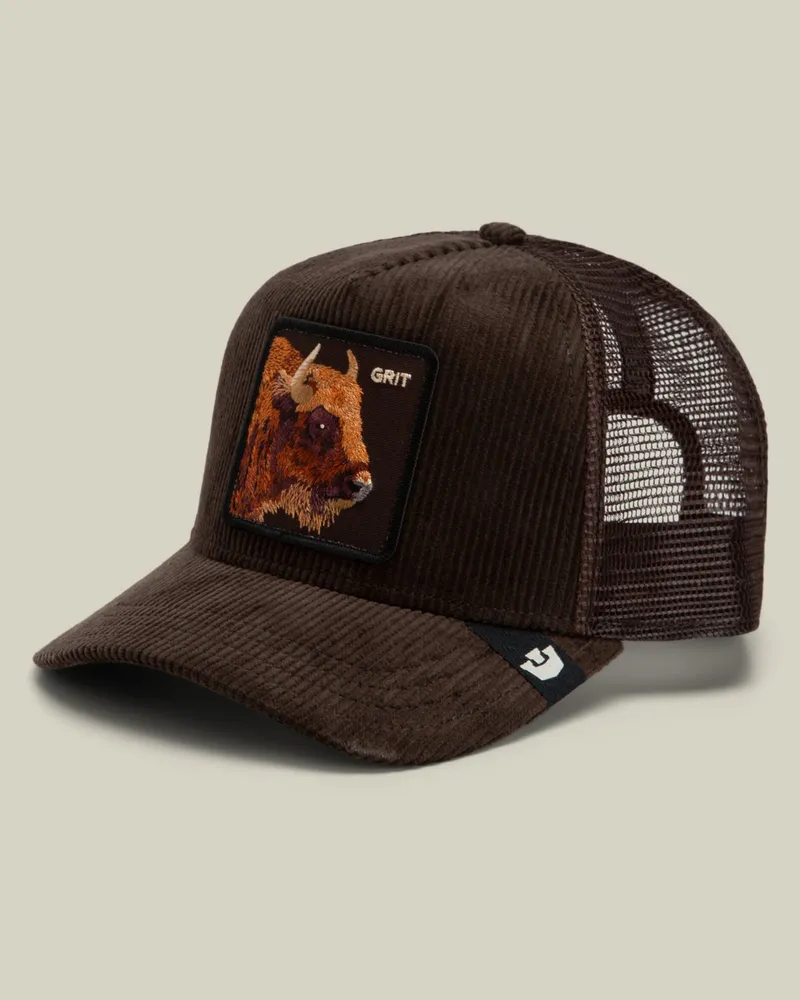 Goorin Bros. Cord-Cap aus einem Baumwoll-Mix mit Büffel-Aufnäher in Dunkelbraun