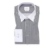 Bügelfreies Hemd mit Streifen und Kontrastkragen, Modern Fit in