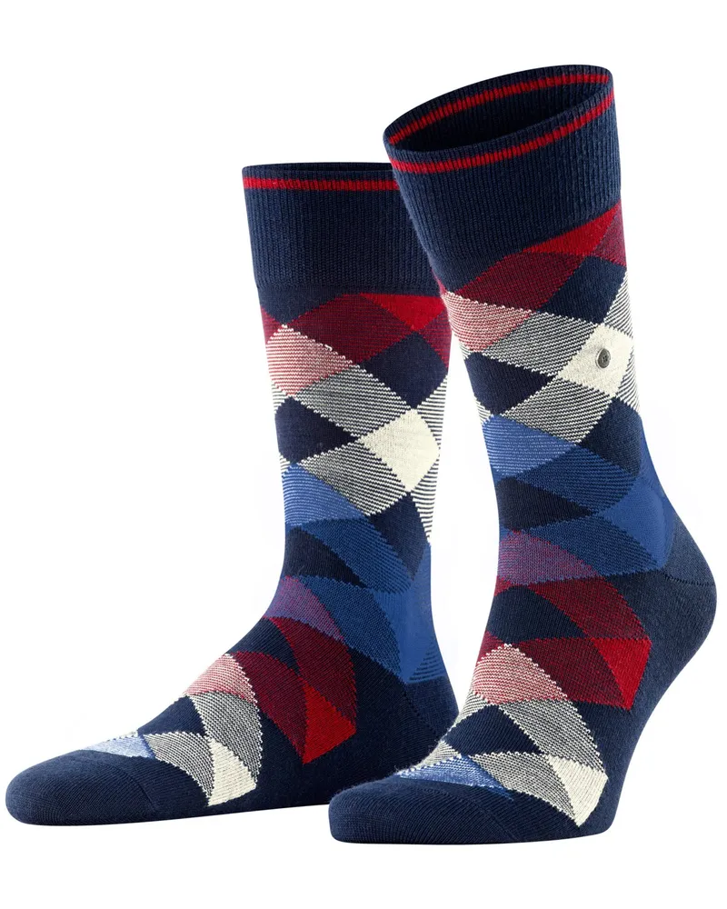 Burlington Wadenhohe Socken mit Schurwolle und Rautenmuster in Marine