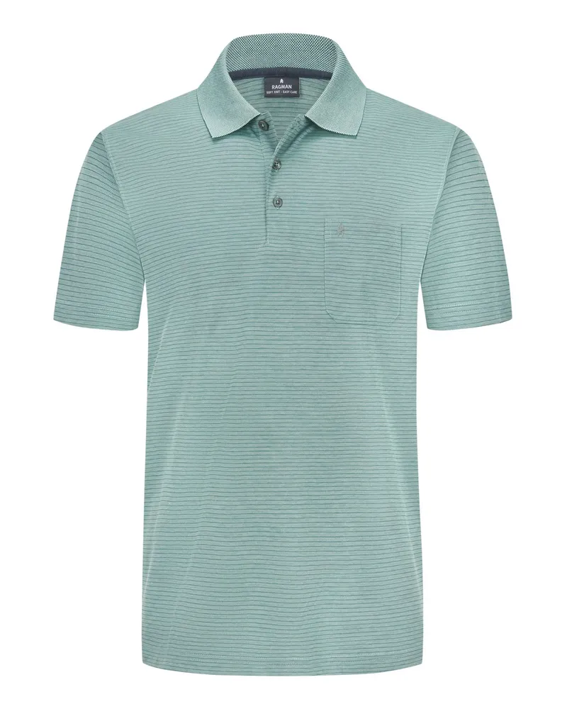 Ragman Leichtes Poloshirt mit Streifen und Brusttasche Mint