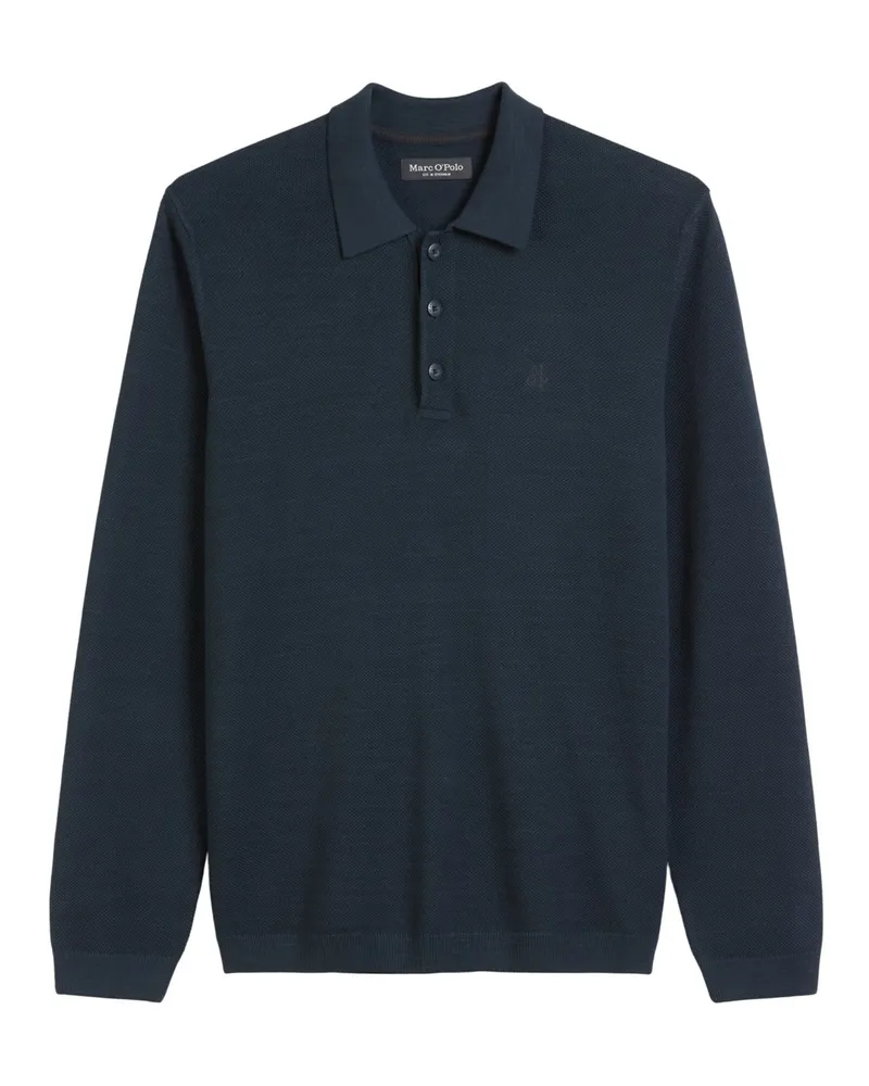 Marc O'Polo Langarm-Poloshirt aus Baumwoll-Perlstrick in Marine