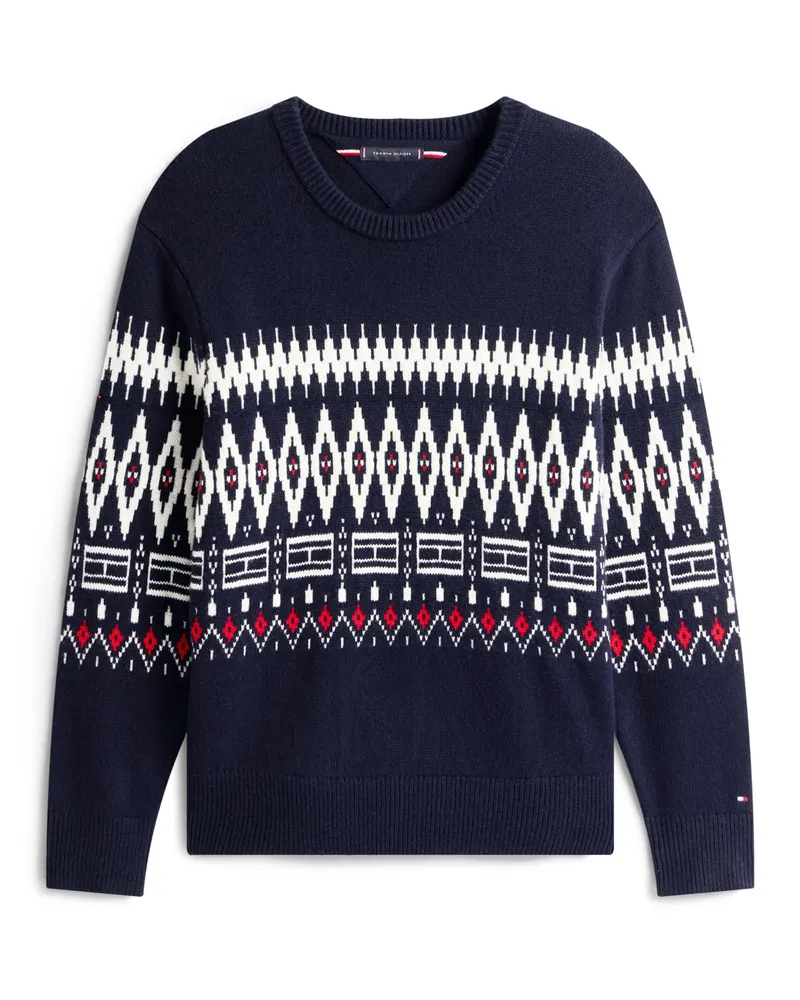 Tommy Hilfiger Softer Pullover mit Norwegermuster aus einem Wollmix in Marine