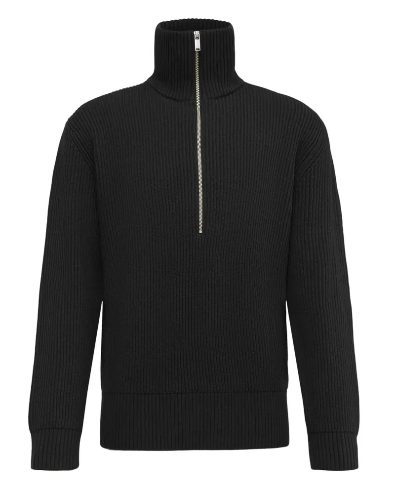 Drykorn Rollkragenpullover Manuelo in Rippstrick mit Half-Zip, Relaxed Fit in Schwarz