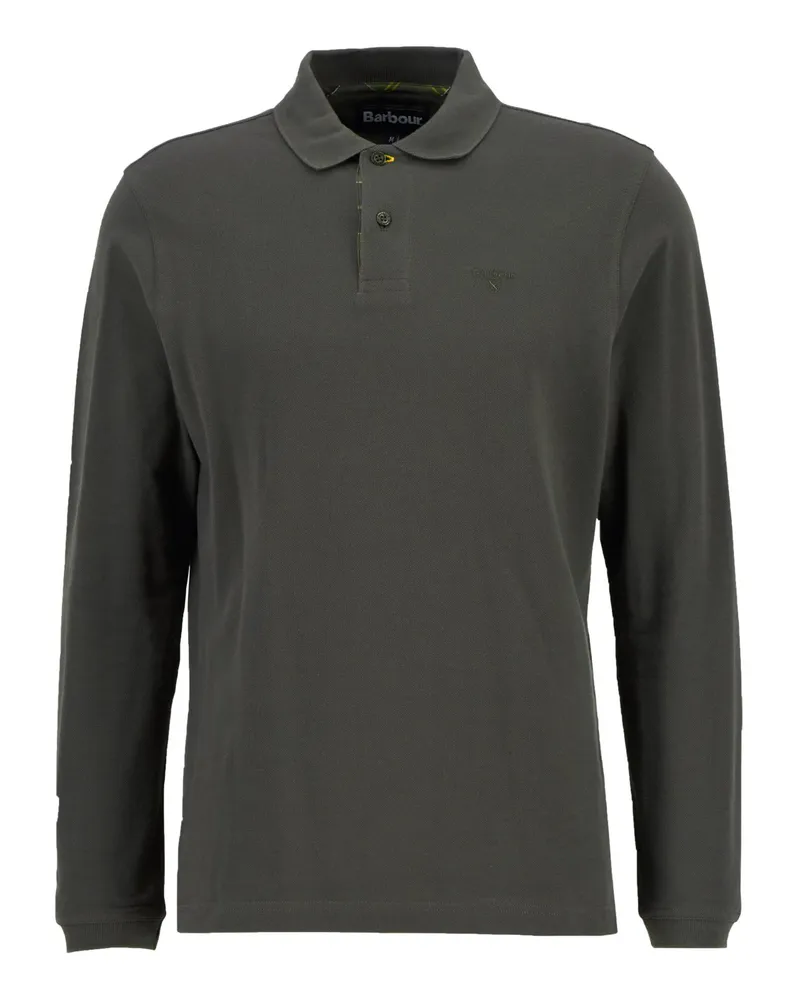 Barbour Langarm-Poloshirt in Piqué-Qualität mit Label-Stickerei in Oliv