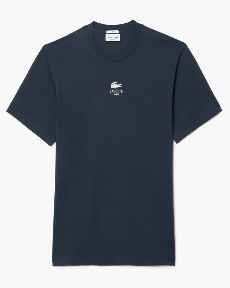 Lacoste T-Shirt mit zentralem Logo-Print, Classic Fit in Marine