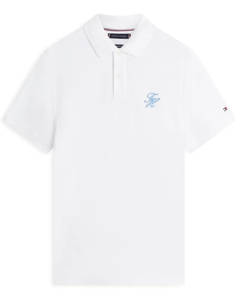 Tommy Hilfiger Poloshirt aus einem Baumwoll-Mesh mit Monogramm-Stickerei, Regular Fit in Weiß