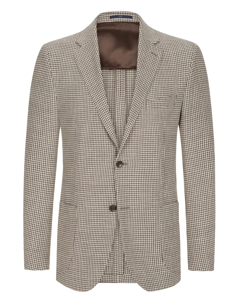 Dressler Casual Sakko aus Wolle-Leinengemisch mit Hahentritt-Muster Hellbraun