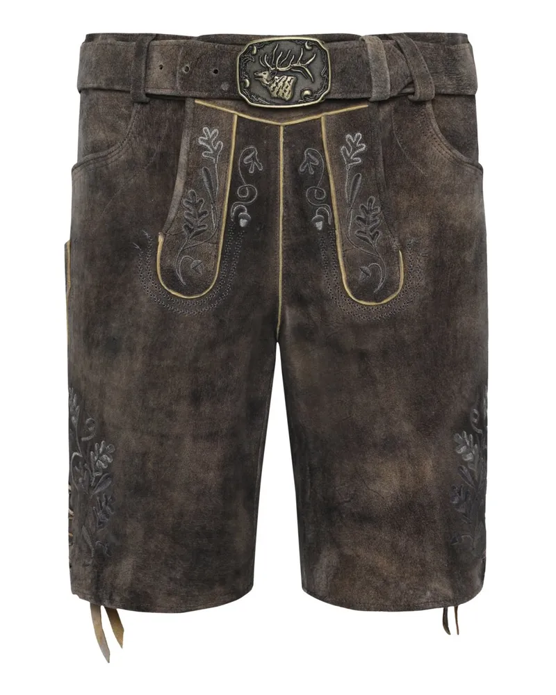 Spieth & Wensky Gespeckte traditionelle Trachtenlederhose mit Metallschließe in Braun