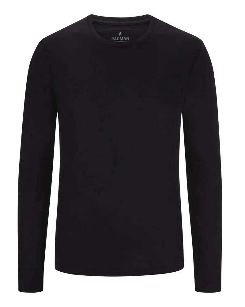 Ragman Longsleeve aus Baumwolle, Body Fit in Schwarz